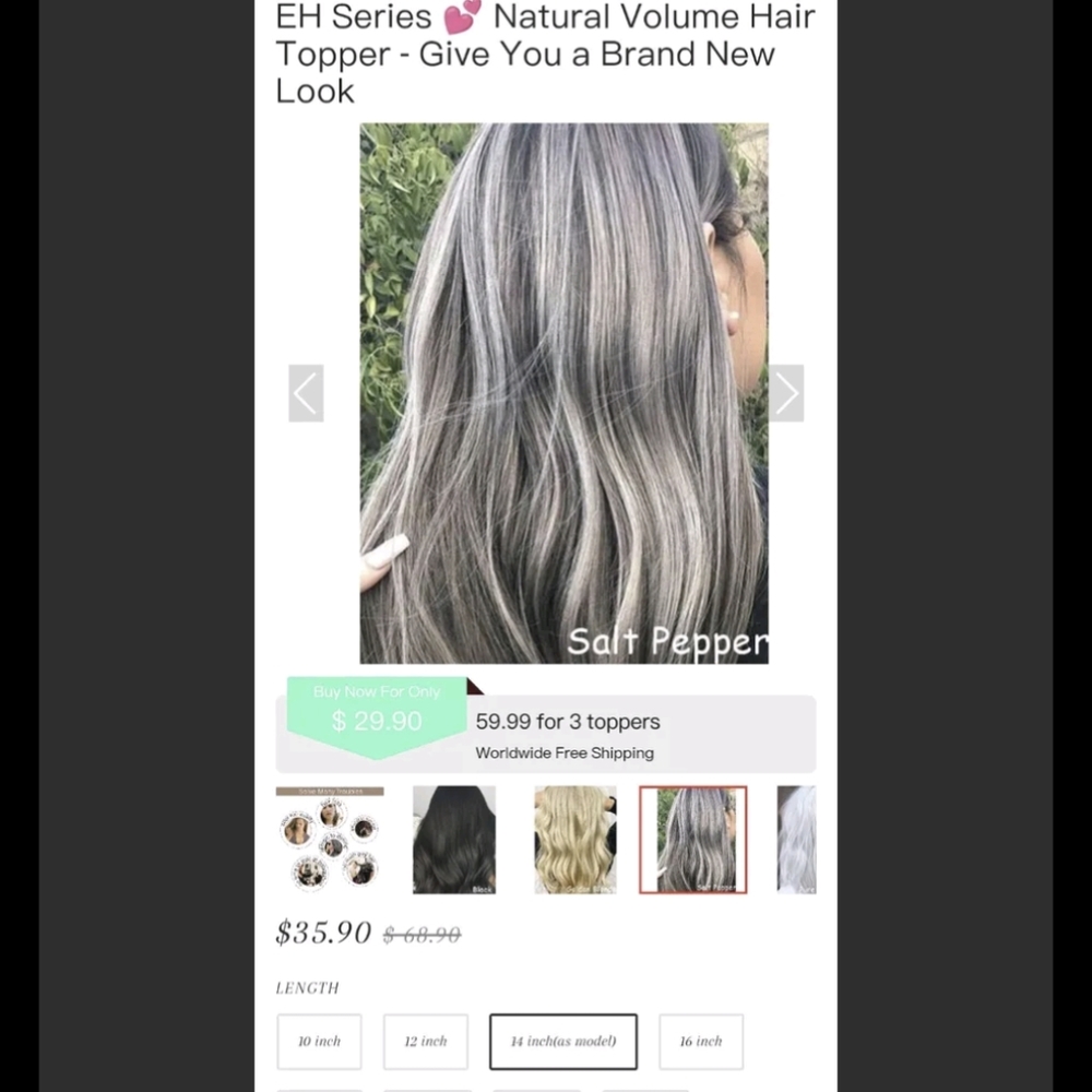 Grey Hair Topper 14"